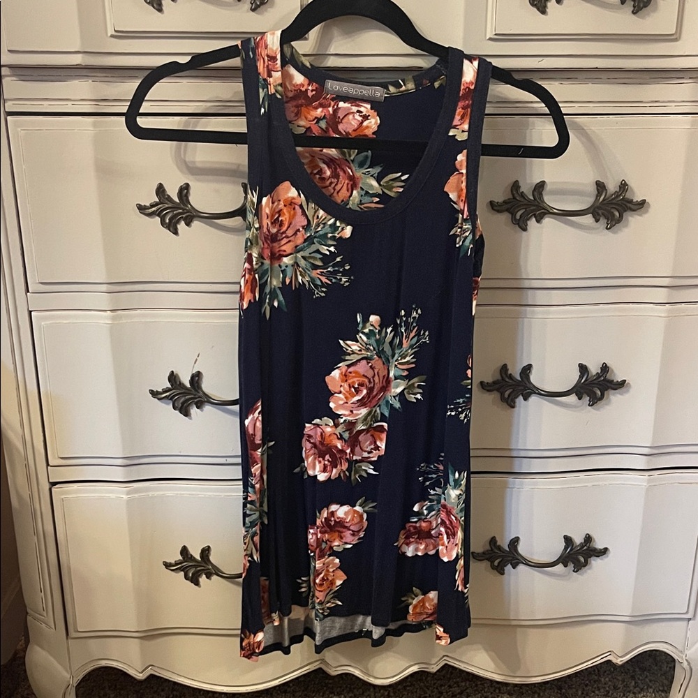 Loveappella Navy and Pink Floral Tank Top